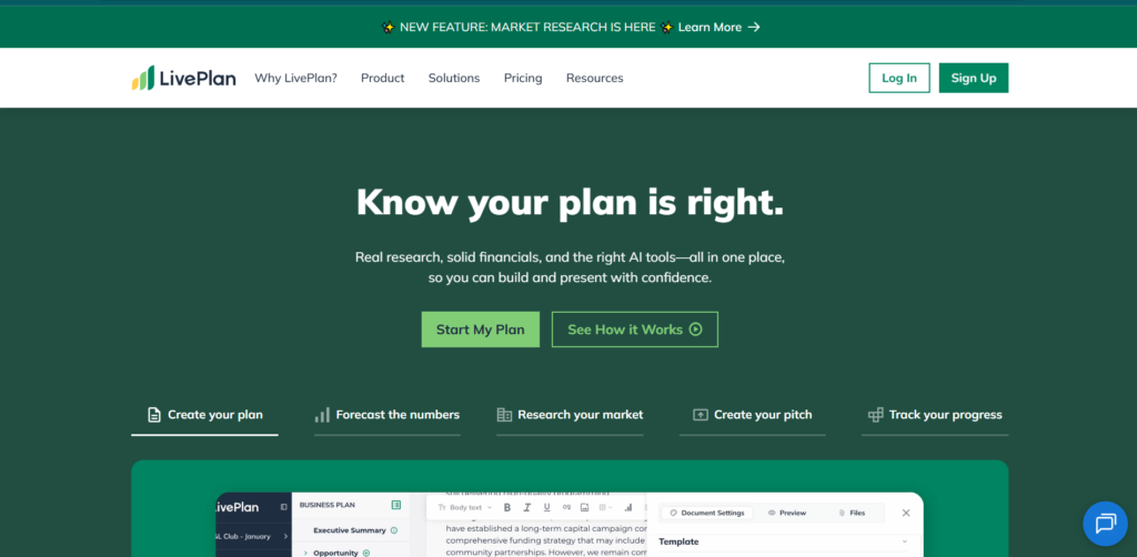 LivePlan logiciel de business plan avec prévisions financières